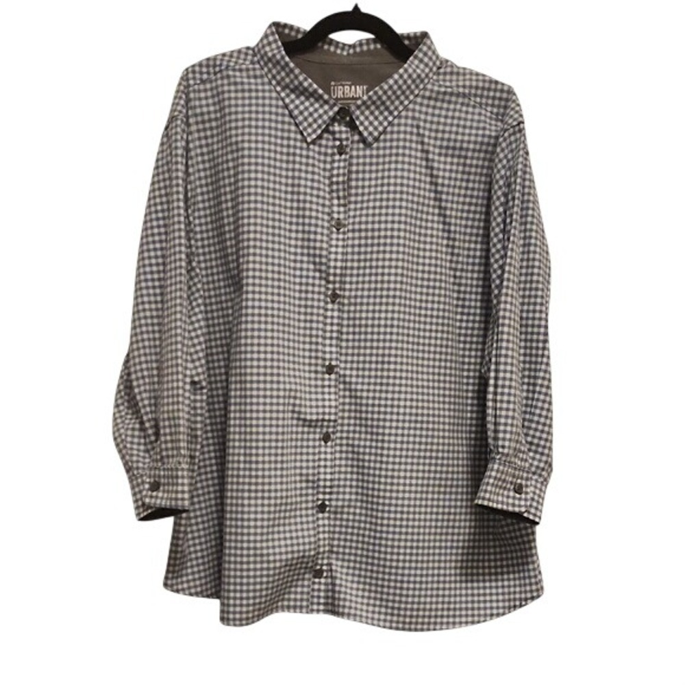 Chef‎ Works Shirt 2XL Blue Gingham Check Roll Tab Button Up